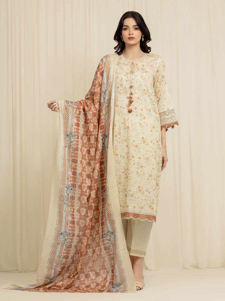 edenrobe Merak Printed Zari Lawn Unstitched 3Pc Suit EWU6M6-026
