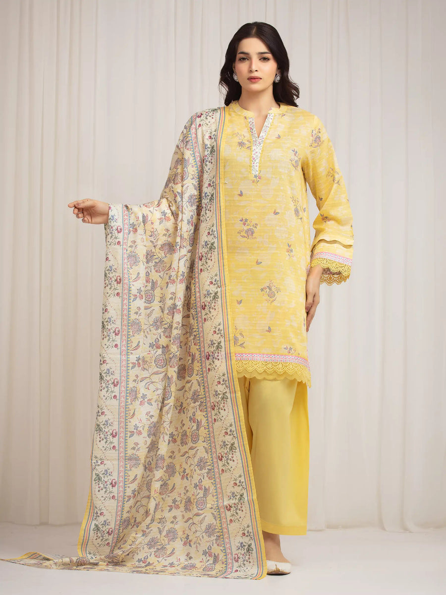 edenrobe Merak Printed Zari Lawn Unstitched 3Pc Suit EWU6M6-027