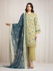 edenrobe Merak Printed Zari Lawn Unstitched 3Pc Suit EWU6M6-028