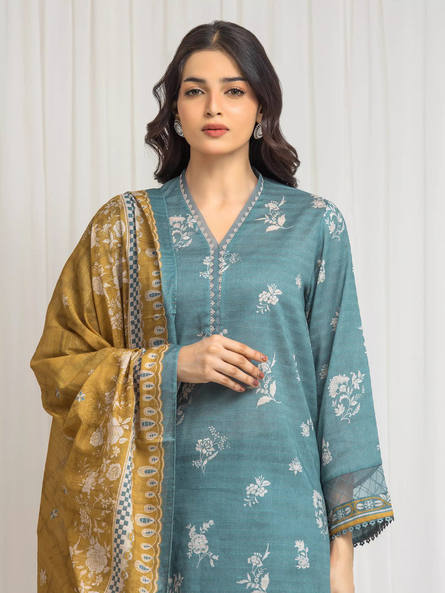 edenrobe Merak Printed Zari Lawn Unstitched 3Pc Suit EWU6M6-029