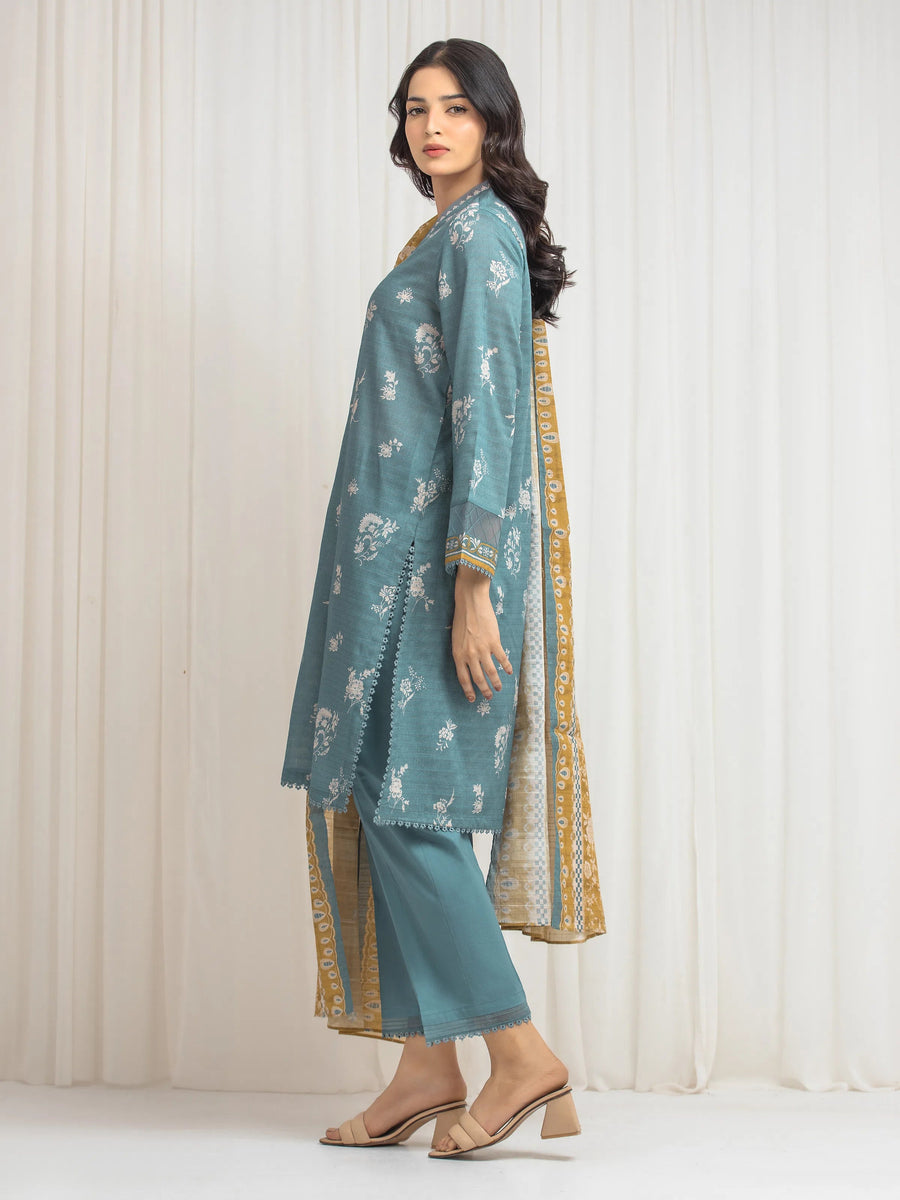 edenrobe Merak Printed Zari Lawn Unstitched 3Pc Suit EWU6M6-029
