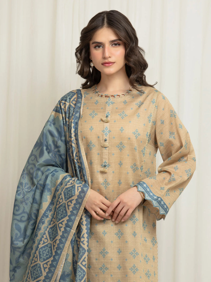 edenrobe Merak Printed Zari Lawn Unstitched 3Pc Suit EWU6M6-030