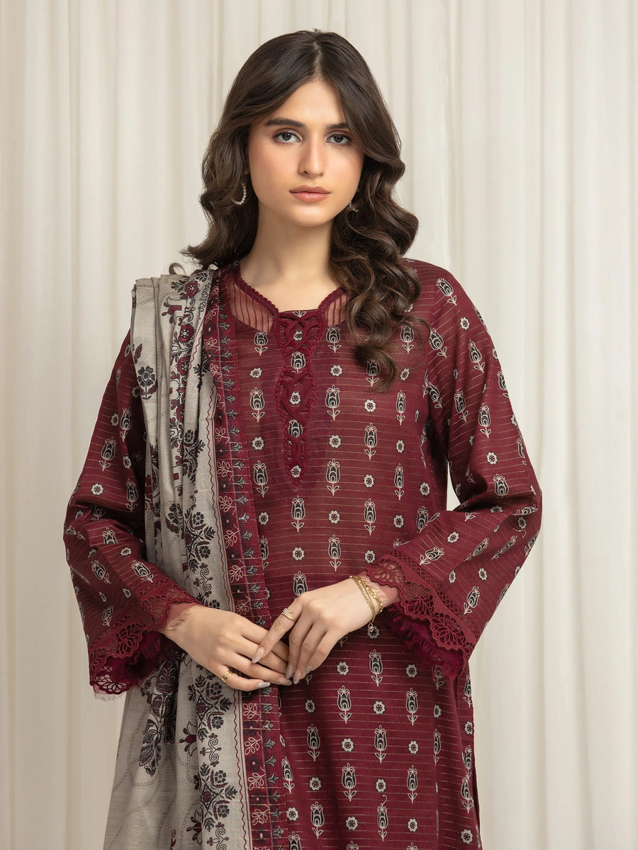 edenrobe Merak Printed Zari Lawn Unstitched 3Pc Suit EWU6M6-031