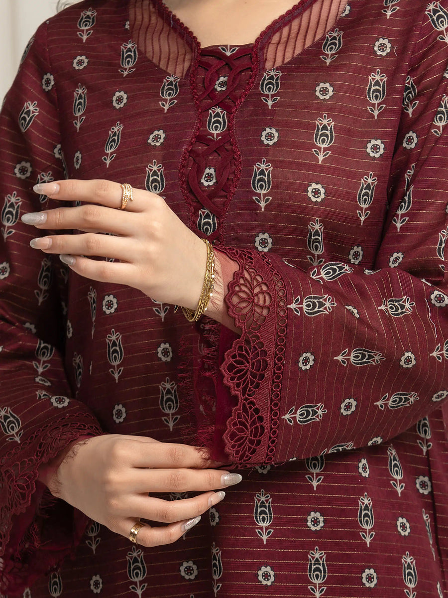edenrobe Merak Printed Zari Lawn Unstitched 3Pc Suit EWU6M6-031