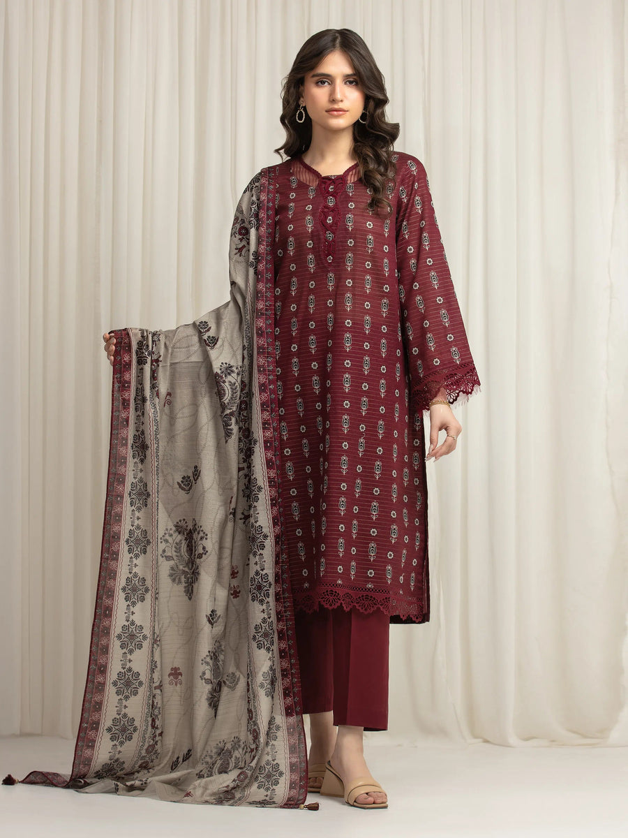 edenrobe Merak Printed Zari Lawn Unstitched 3Pc Suit EWU6M6-031