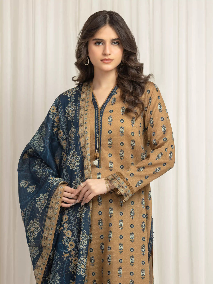 edenrobe Merak Printed Zari Lawn Unstitched 3Pc Suit EWU6M6-032