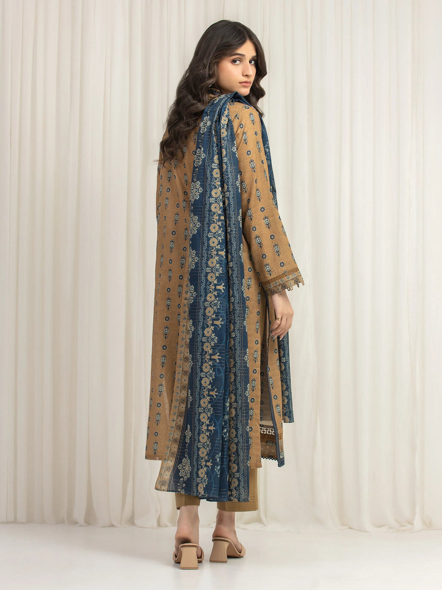 edenrobe Merak Printed Zari Lawn Unstitched 3Pc Suit EWU6M6-032