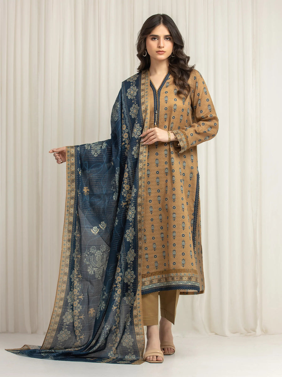 edenrobe Merak Printed Zari Lawn Unstitched 3Pc Suit EWU6M6-032