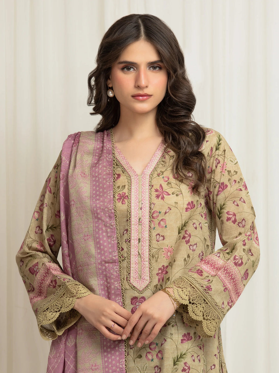 edenrobe Merak Printed Zari Lawn Unstitched 3Pc Suit EWU6M6-033