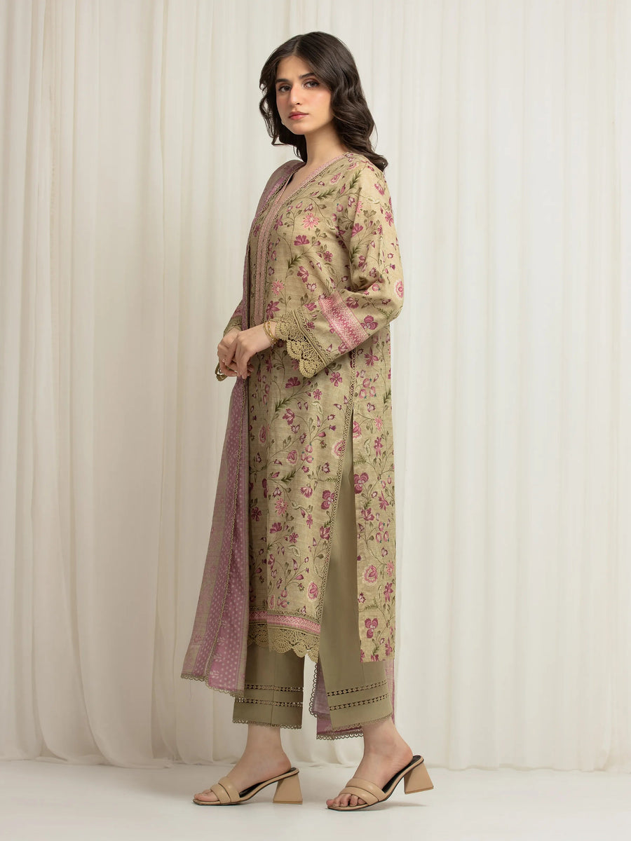 edenrobe Merak Printed Zari Lawn Unstitched 3Pc Suit EWU6M6-033