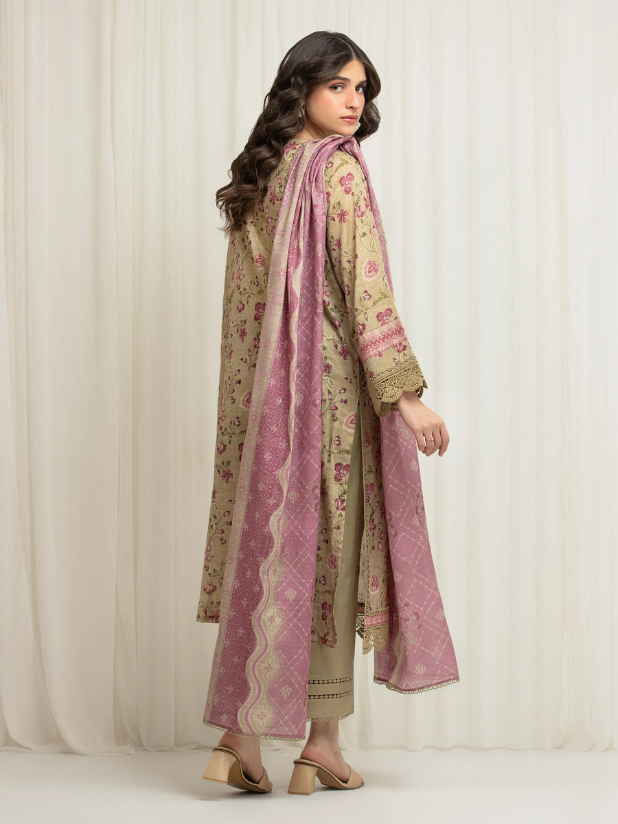 edenrobe Merak Printed Zari Lawn Unstitched 3Pc Suit EWU6M6-033