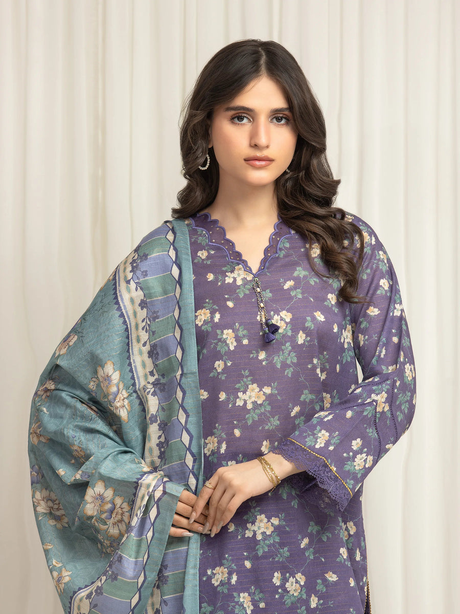 edenrobe Merak Printed Zari Lawn Unstitched 3Pc Suit EWU6M6-035