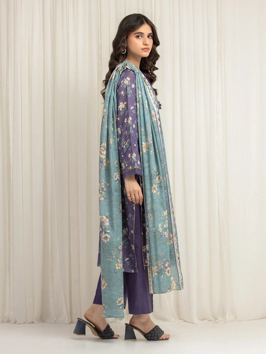 edenrobe Merak Printed Zari Lawn Unstitched 3Pc Suit EWU6M6-035