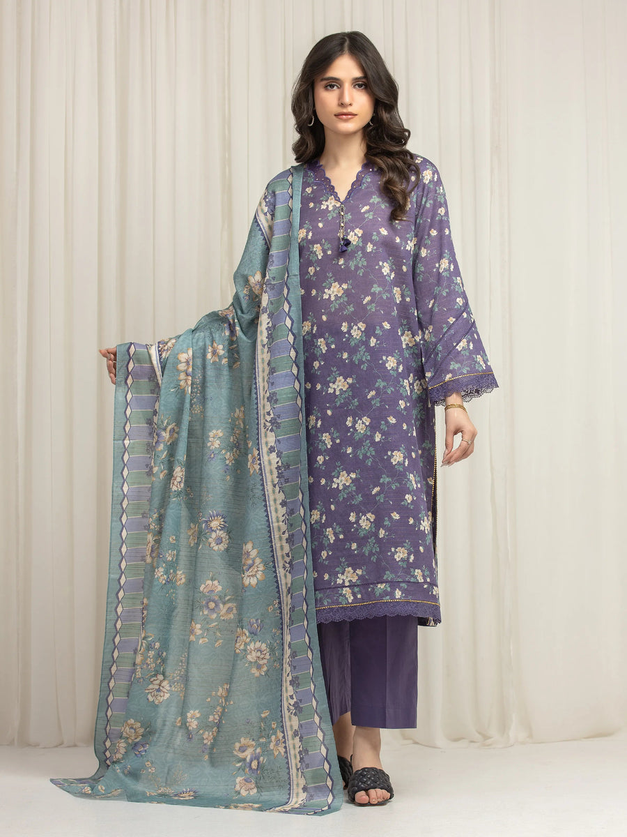edenrobe Merak Printed Zari Lawn Unstitched 3Pc Suit EWU6M6-035