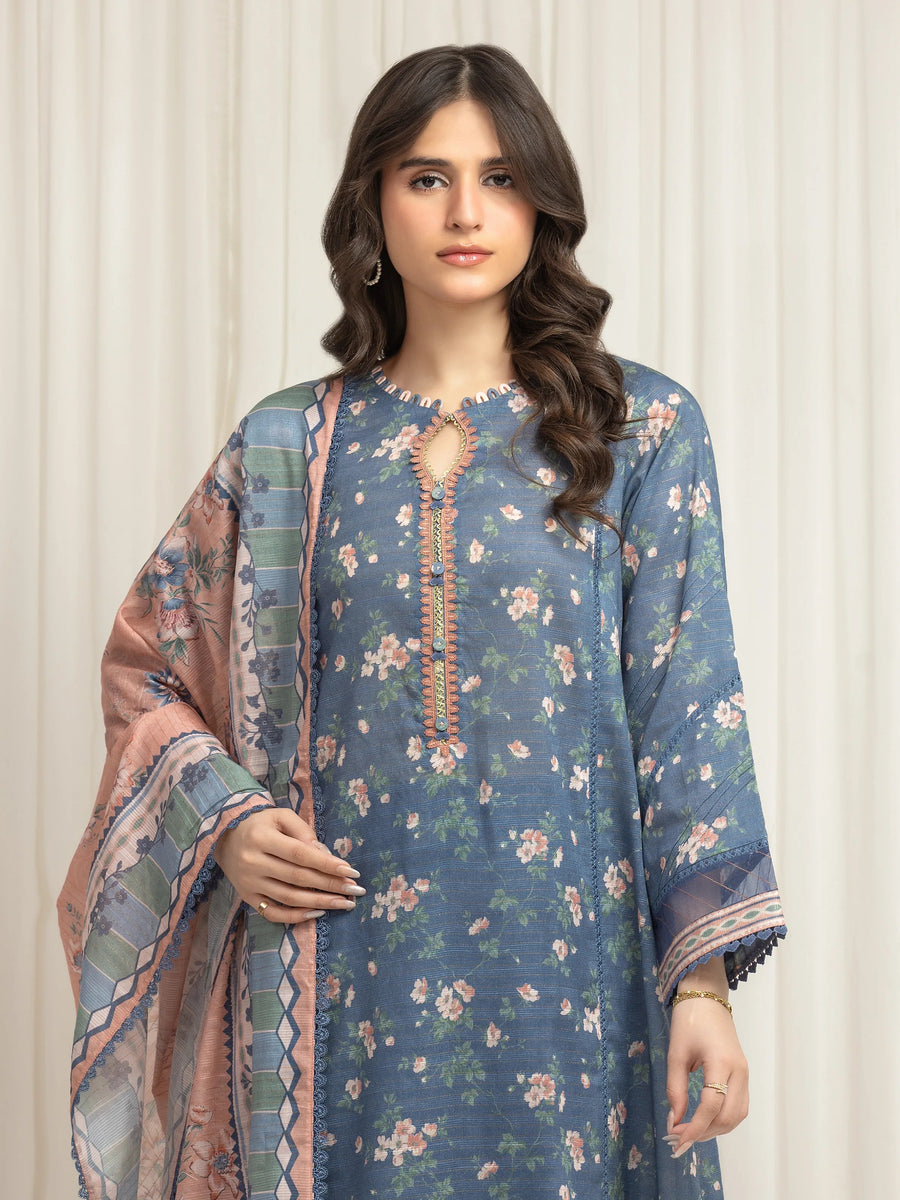 edenrobe Merak Printed Zari Lawn Unstitched 3Pc Suit EWU6M6-036