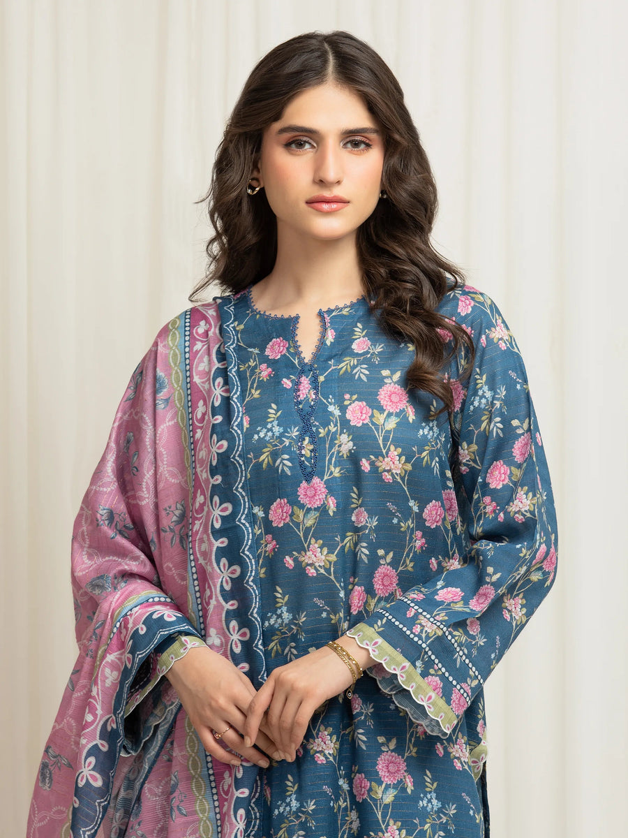 edenrobe Merak Printed Zari Lawn Unstitched 3Pc Suit EWU6M6-037