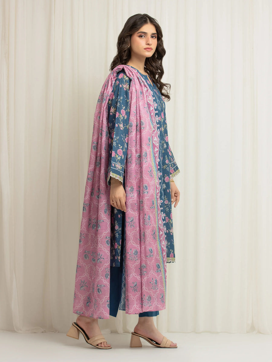 edenrobe Merak Printed Zari Lawn Unstitched 3Pc Suit EWU6M6-037