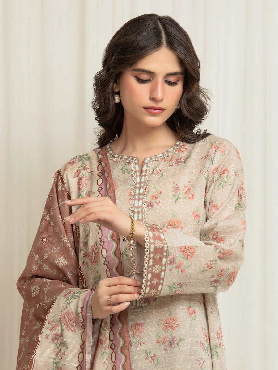 edenrobe Merak Printed Zari Lawn Unstitched 3Pc Suit EWU6M6-038