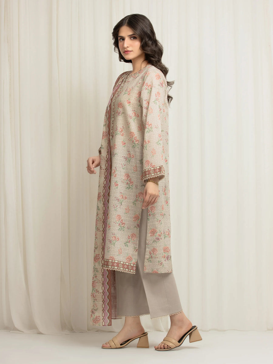 edenrobe Merak Printed Zari Lawn Unstitched 3Pc Suit EWU6M6-038