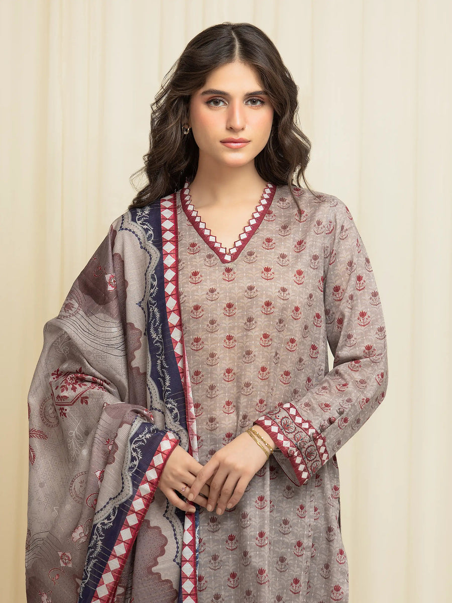 edenrobe Merak Printed Zari Lawn Unstitched 3Pc Suit EWU6M6-039