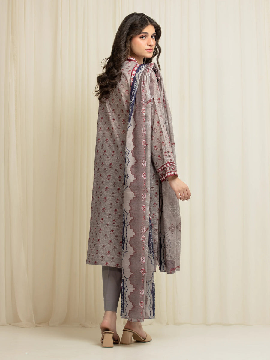 edenrobe Merak Printed Zari Lawn Unstitched 3Pc Suit EWU6M6-039