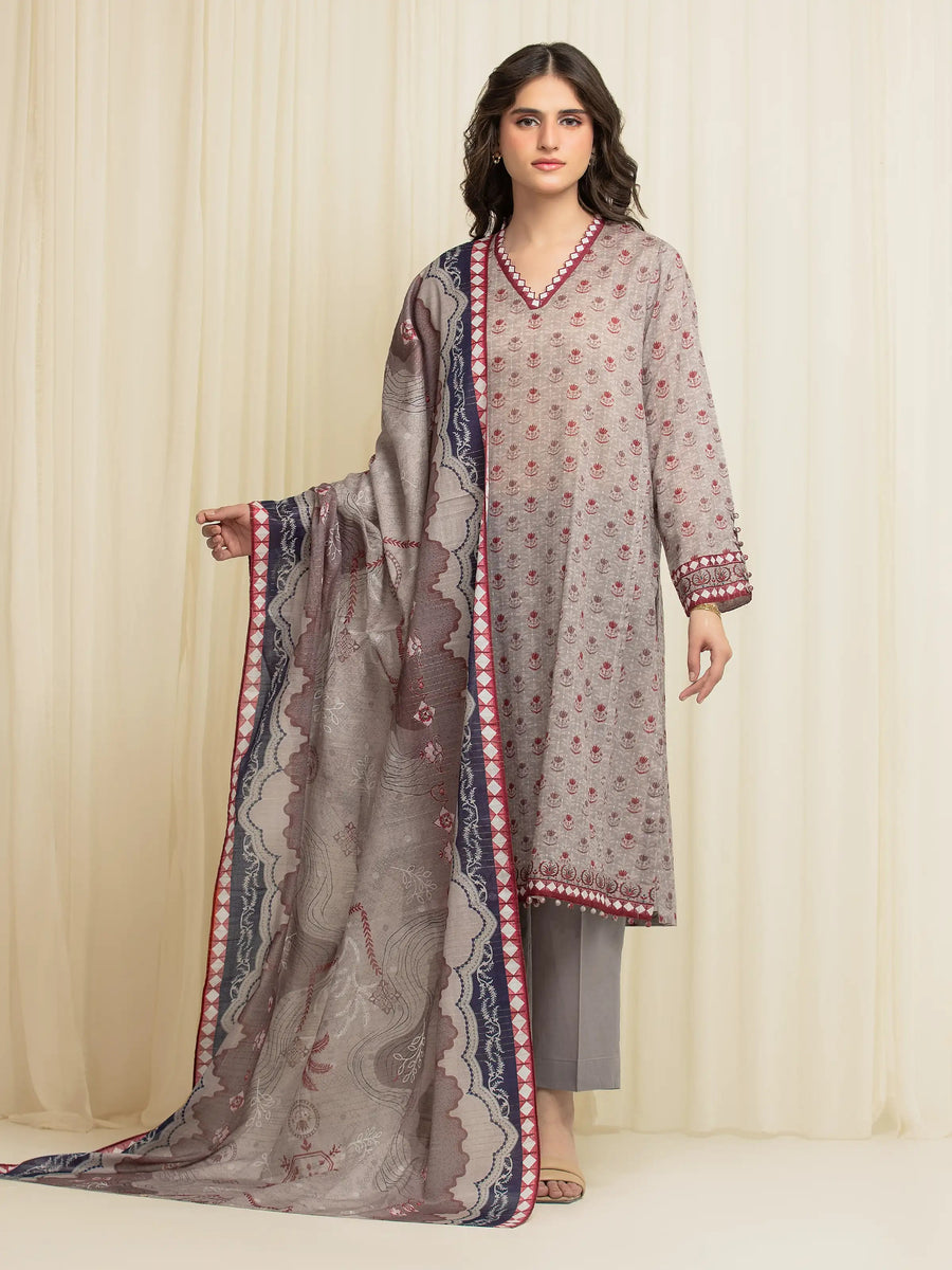 edenrobe Merak Printed Zari Lawn Unstitched 3Pc Suit EWU6M6-039