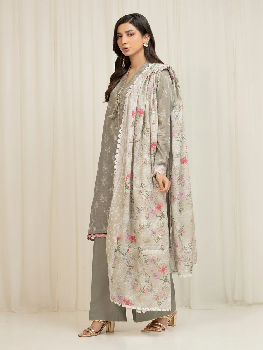 edenrobe Merak Printed Zari Lawn Unstitched 3Pc Suit EWU6M6-040