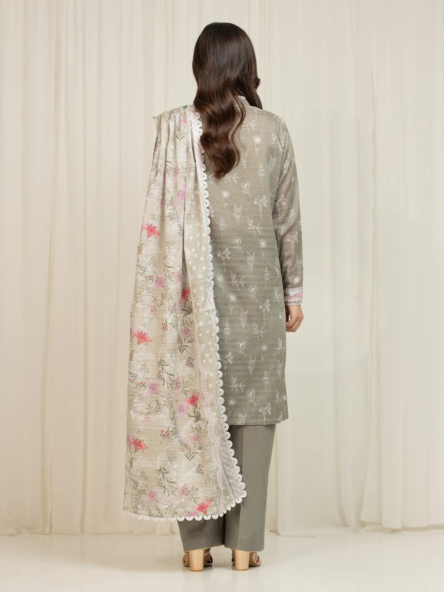 edenrobe Merak Printed Zari Lawn Unstitched 3Pc Suit EWU6M6-040