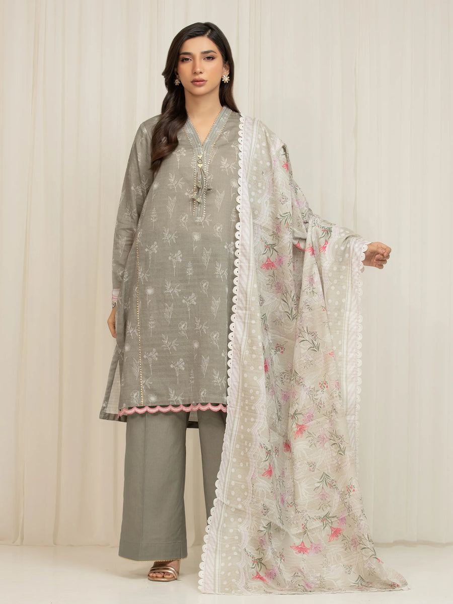 edenrobe Merak Printed Zari Lawn Unstitched 3Pc Suit EWU6M6-040