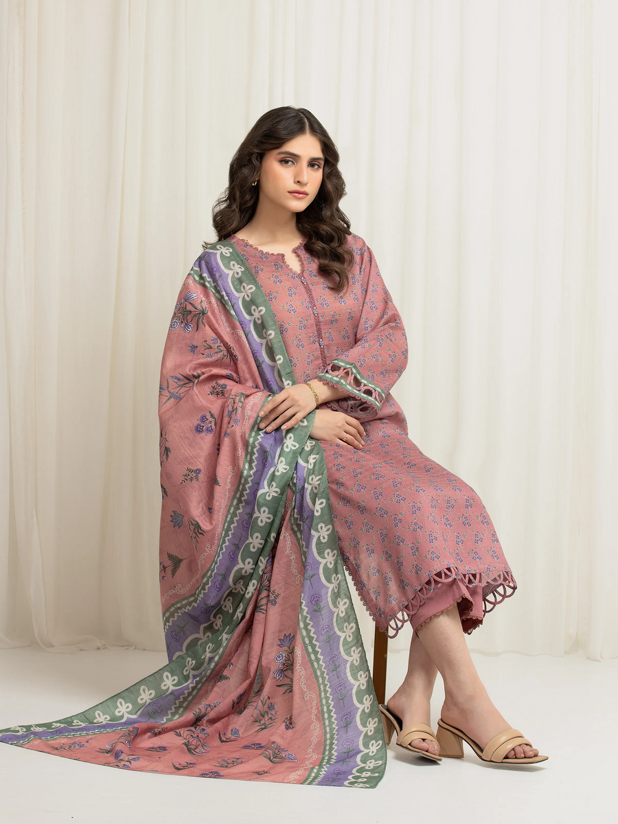 edenrobe Merak Printed Zari Lawn Unstitched 3Pc Suit EWU6M6-041