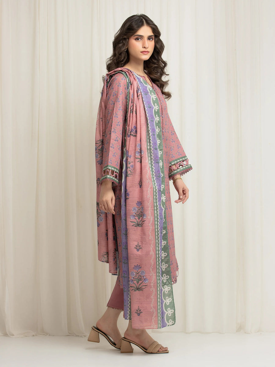edenrobe Merak Printed Zari Lawn Unstitched 3Pc Suit EWU6M6-041