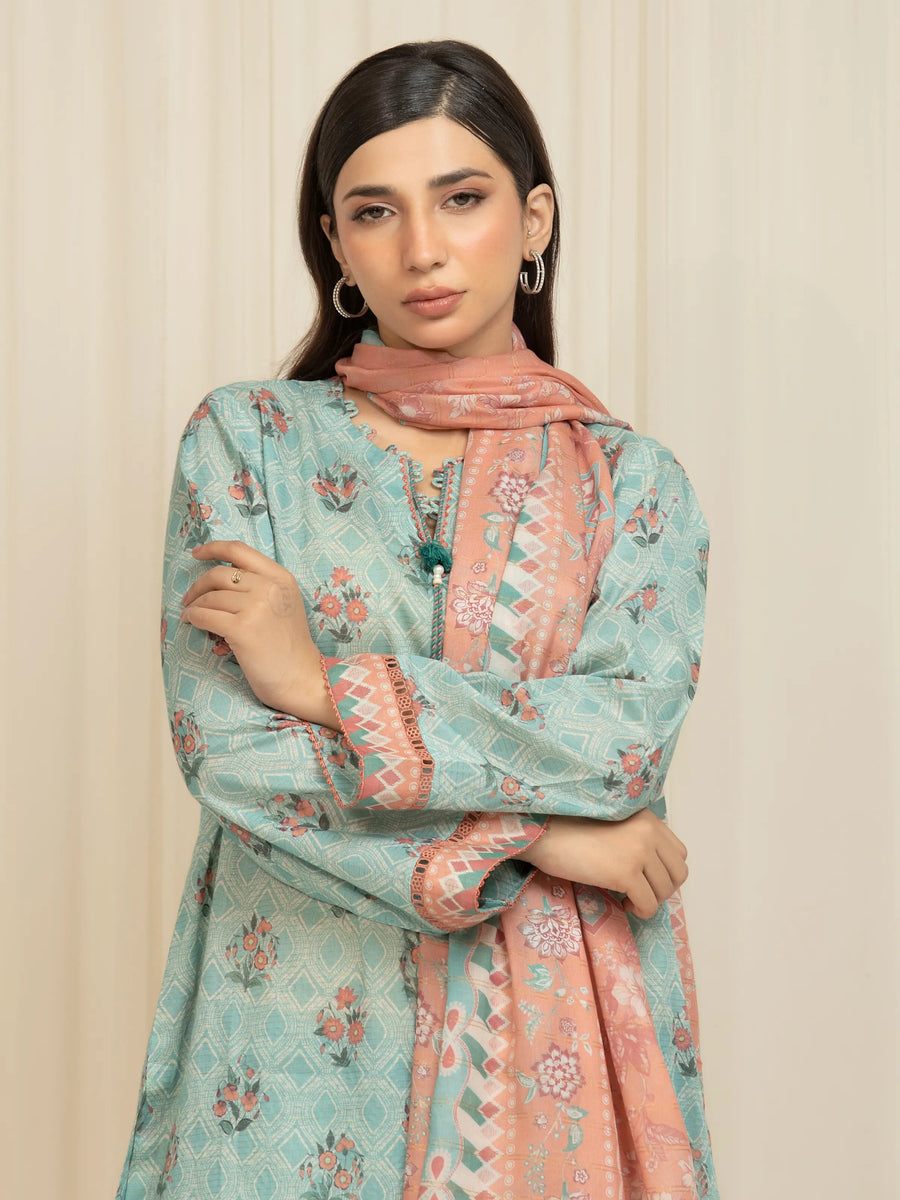 edenrobe Merak Printed Zari Lawn Unstitched 3Pc Suit EWU6M6-042