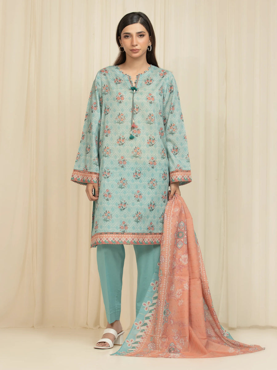 edenrobe Merak Printed Zari Lawn Unstitched 3Pc Suit EWU6M6-042