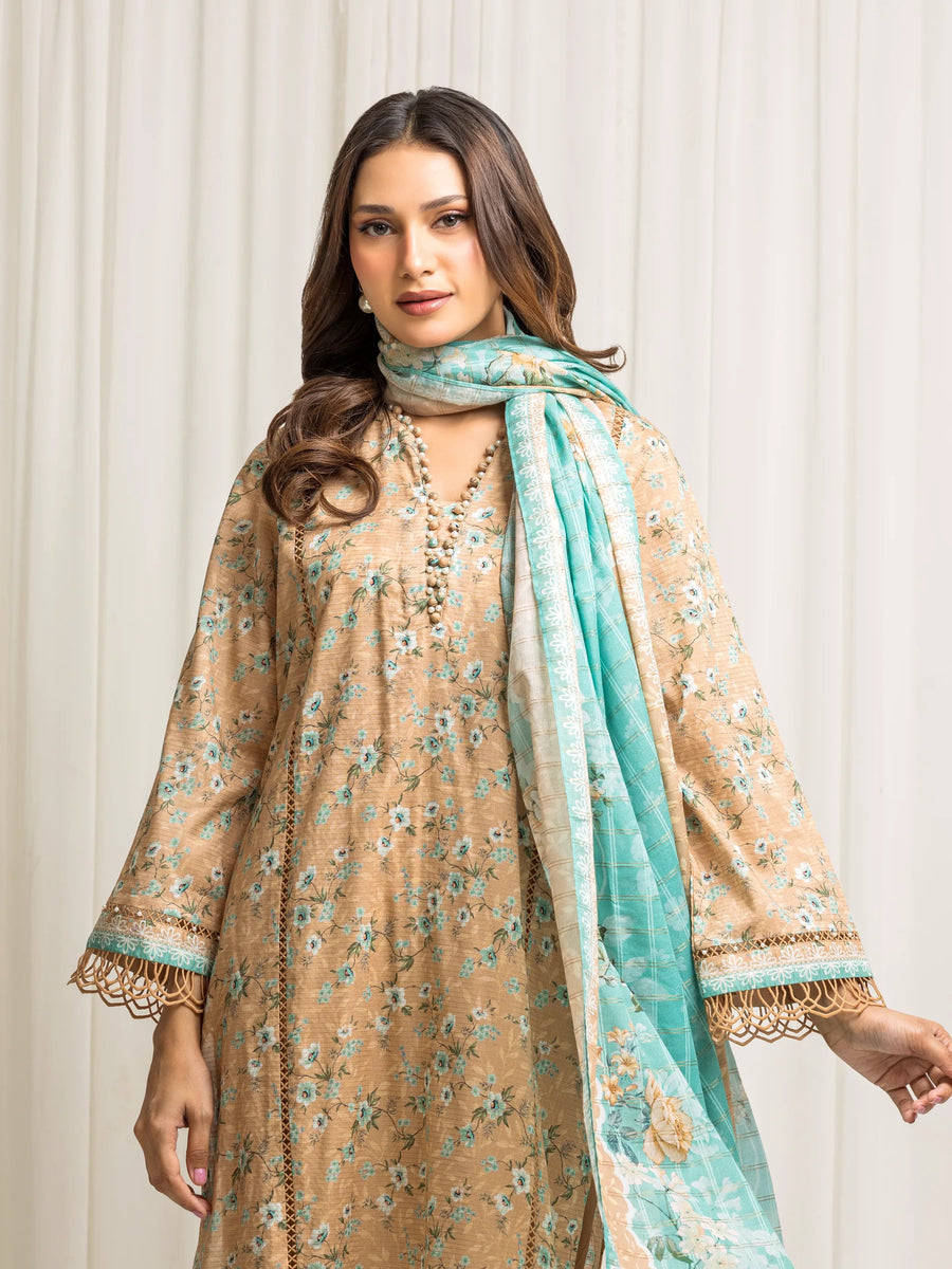 edenrobe Merak Printed Zari Lawn Unstitched 3Pc Suit EWU6M6-043