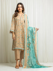 edenrobe Merak Printed Zari Lawn Unstitched 3Pc Suit EWU6M6-043