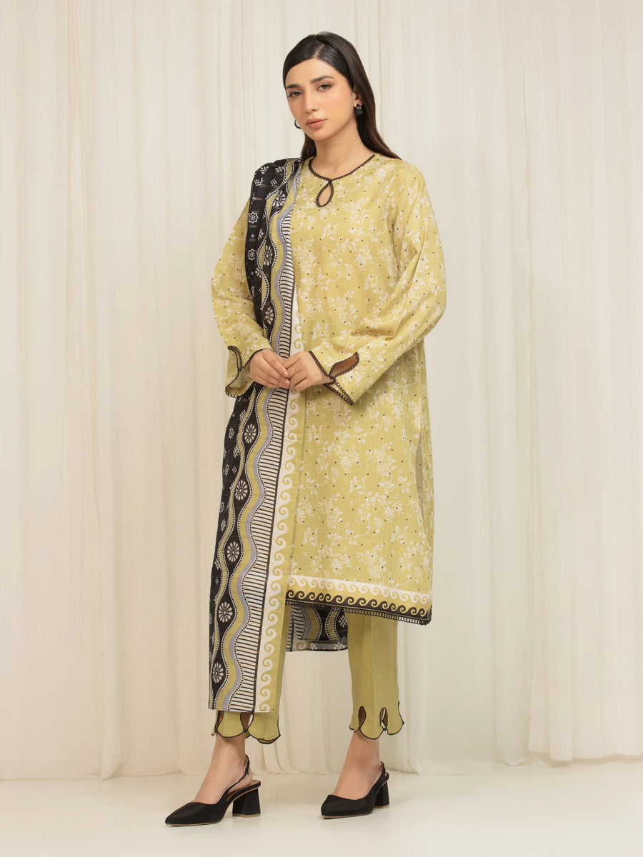 edenrobe Merak Printed Zari Lawn Unstitched 3Pc Suit EWU6M6-044