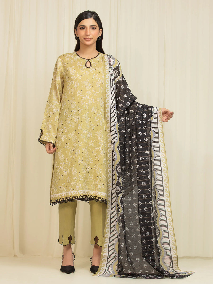 edenrobe Merak Printed Zari Lawn Unstitched 3Pc Suit EWU6M6-044