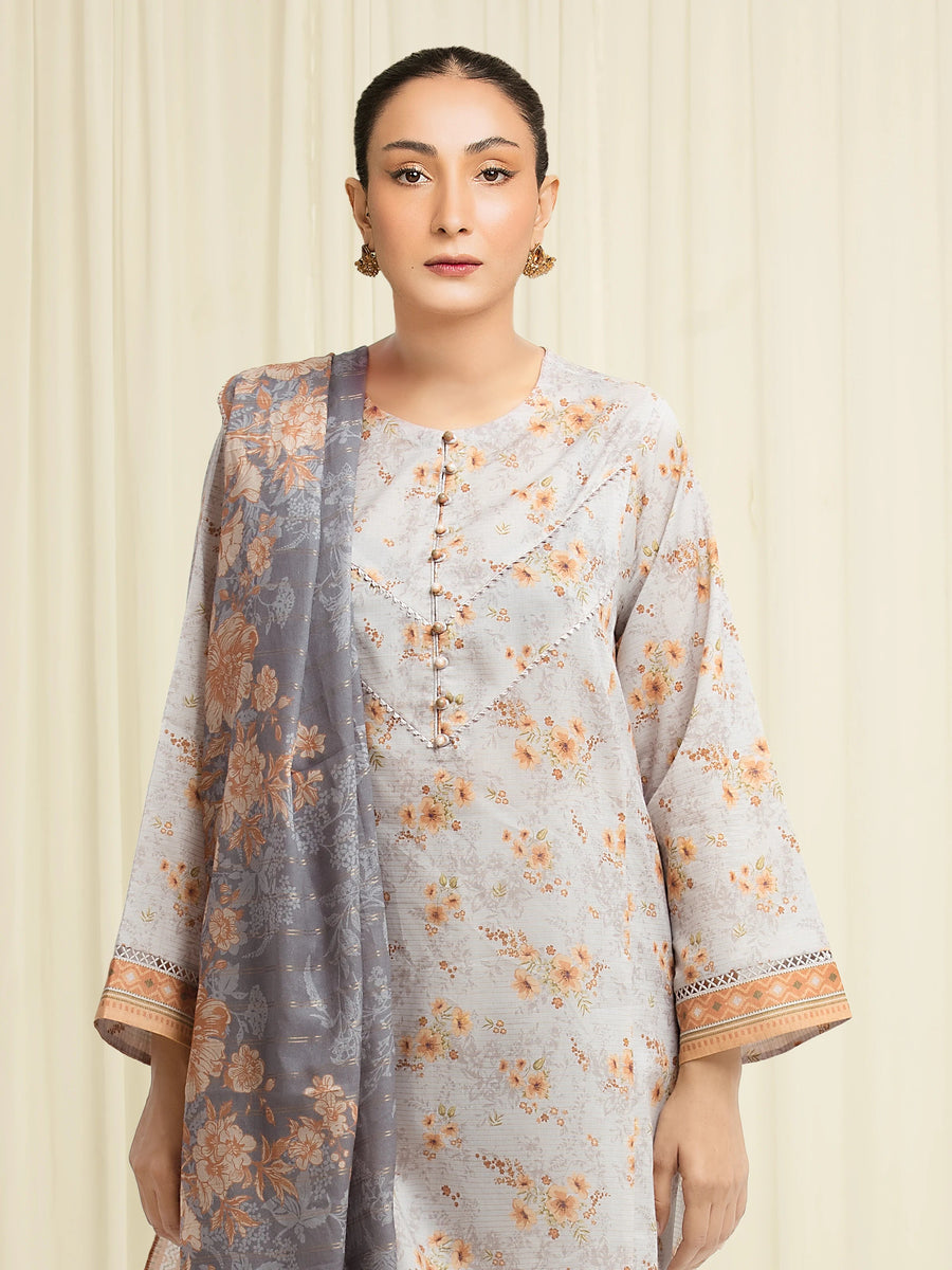 edenrobe Merak Printed Zari Lawn Unstitched 3Pc Suit EWU6M6-045