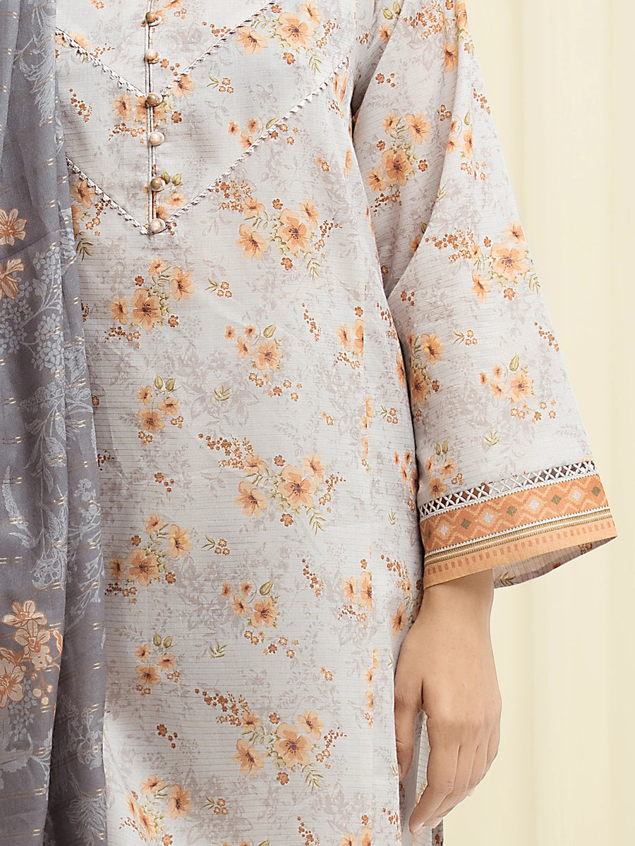 edenrobe Merak Printed Zari Lawn Unstitched 3Pc Suit EWU6M6-045