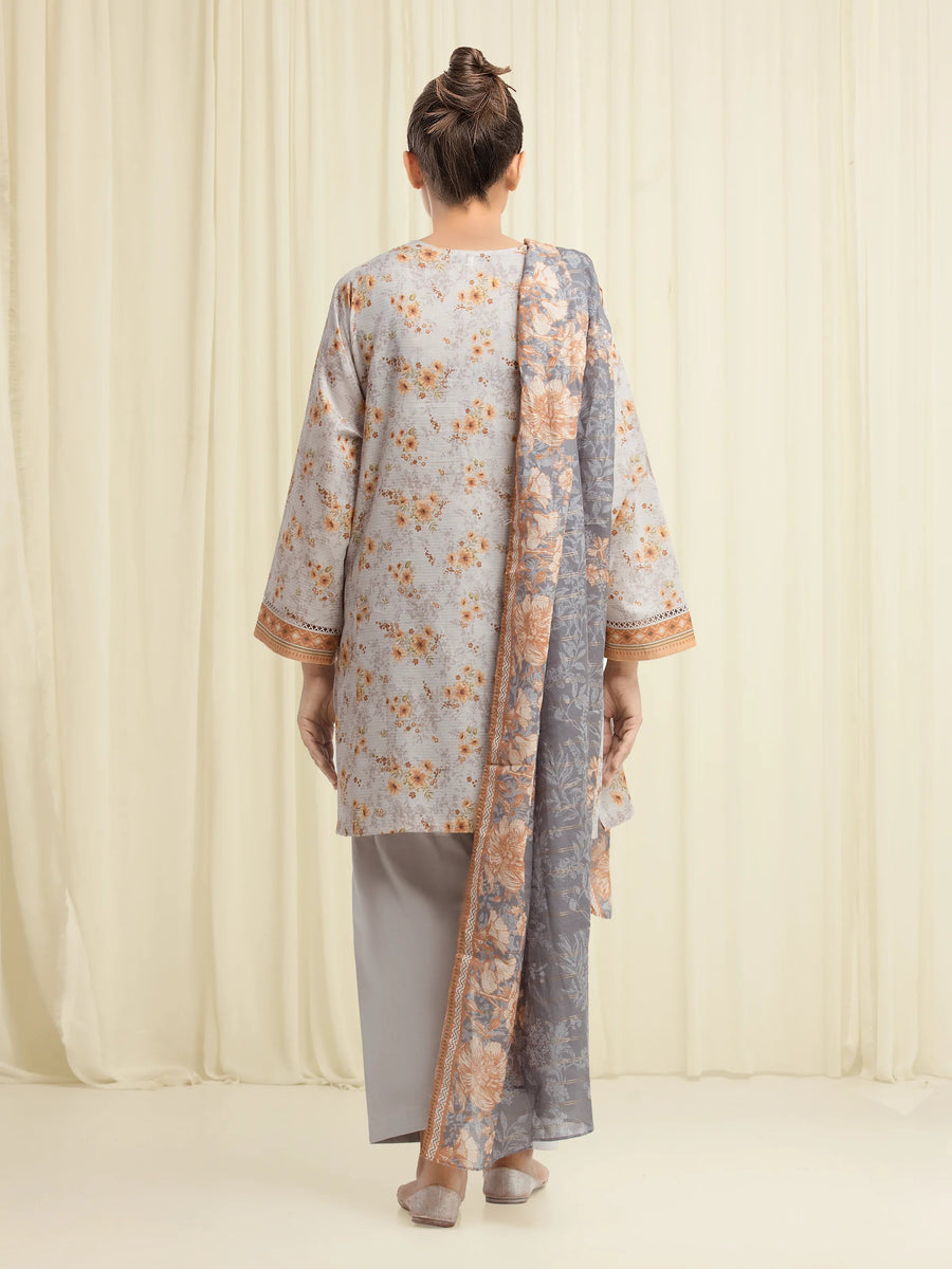edenrobe Merak Printed Zari Lawn Unstitched 3Pc Suit EWU6M6-045