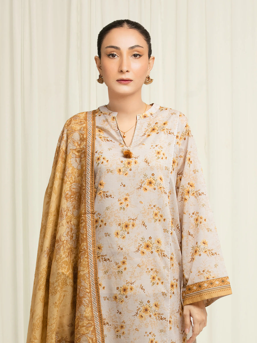 edenrobe Merak Printed Zari Lawn Unstitched 3Pc Suit EWU6M6-046