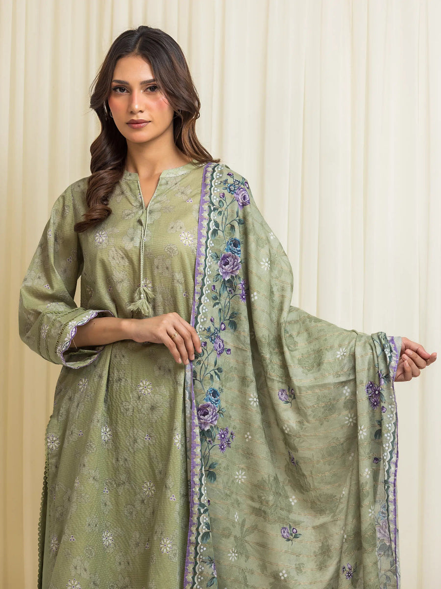 edenrobe Merak Printed Zari Lawn Unstitched 3Pc Suit EWU6M6-047