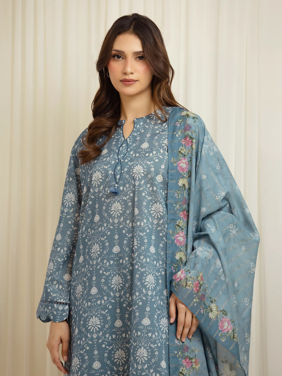 edenrobe Merak Printed Zari Lawn Unstitched 3Pc Suit EWU6M6-049
