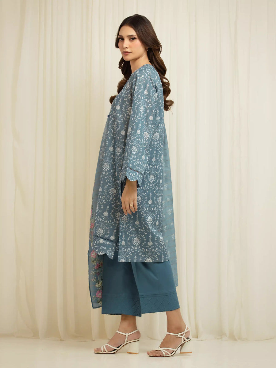 edenrobe Merak Printed Zari Lawn Unstitched 3Pc Suit EWU6M6-049