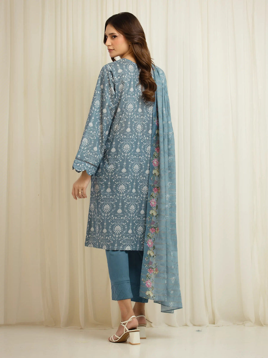 edenrobe Merak Printed Zari Lawn Unstitched 3Pc Suit EWU6M6-049