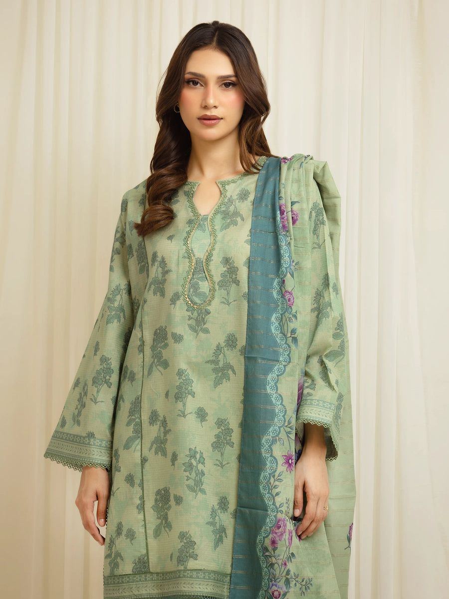 edenrobe Merak Printed Zari Lawn Unstitched 3Pc Suit EWU6M6-050