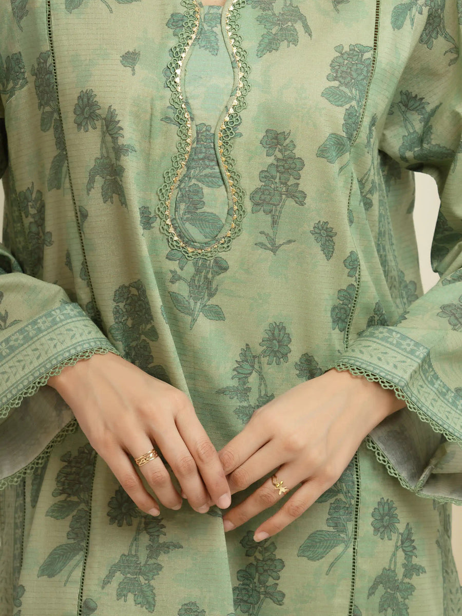 edenrobe Merak Printed Zari Lawn Unstitched 3Pc Suit EWU6M6-050