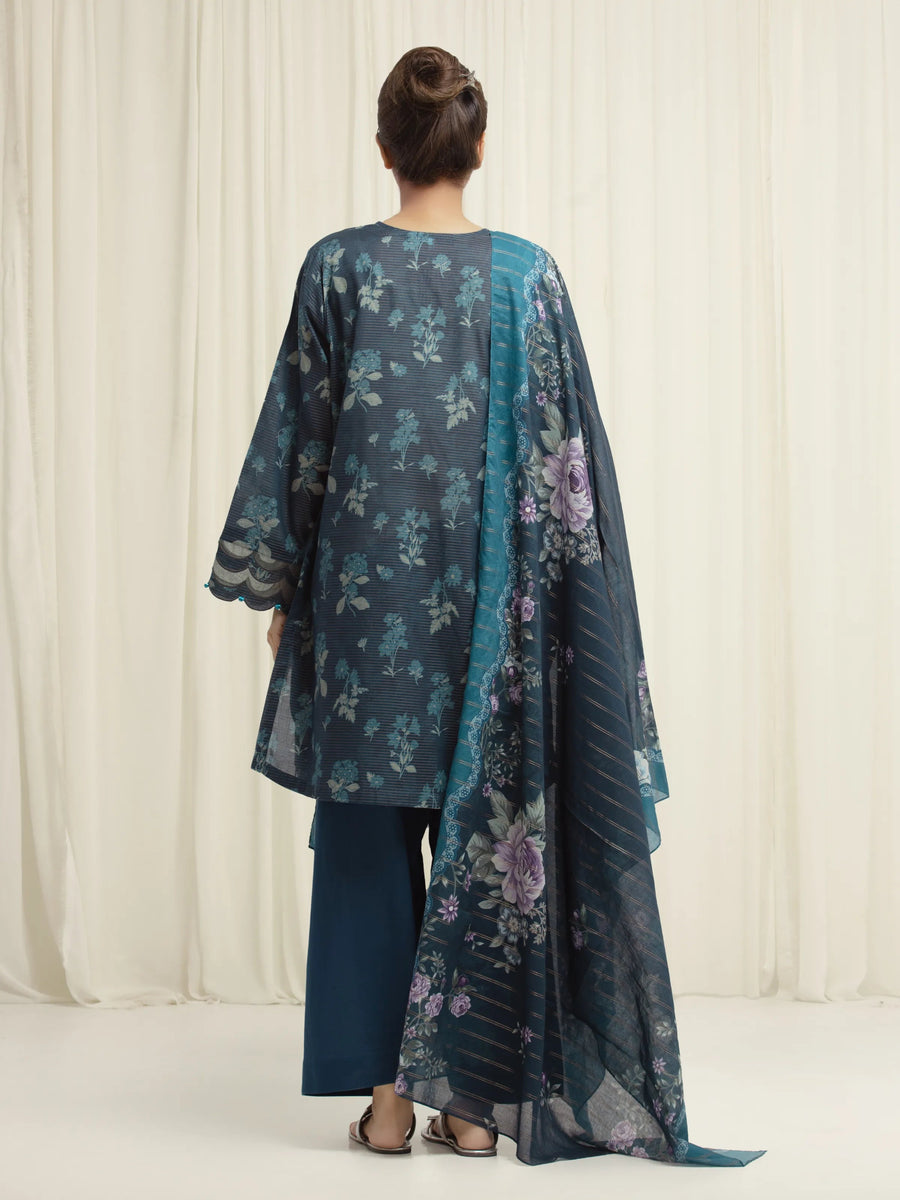 edenrobe Merak Printed Zari Lawn Unstitched 3Pc Suit EWU6M6-051
