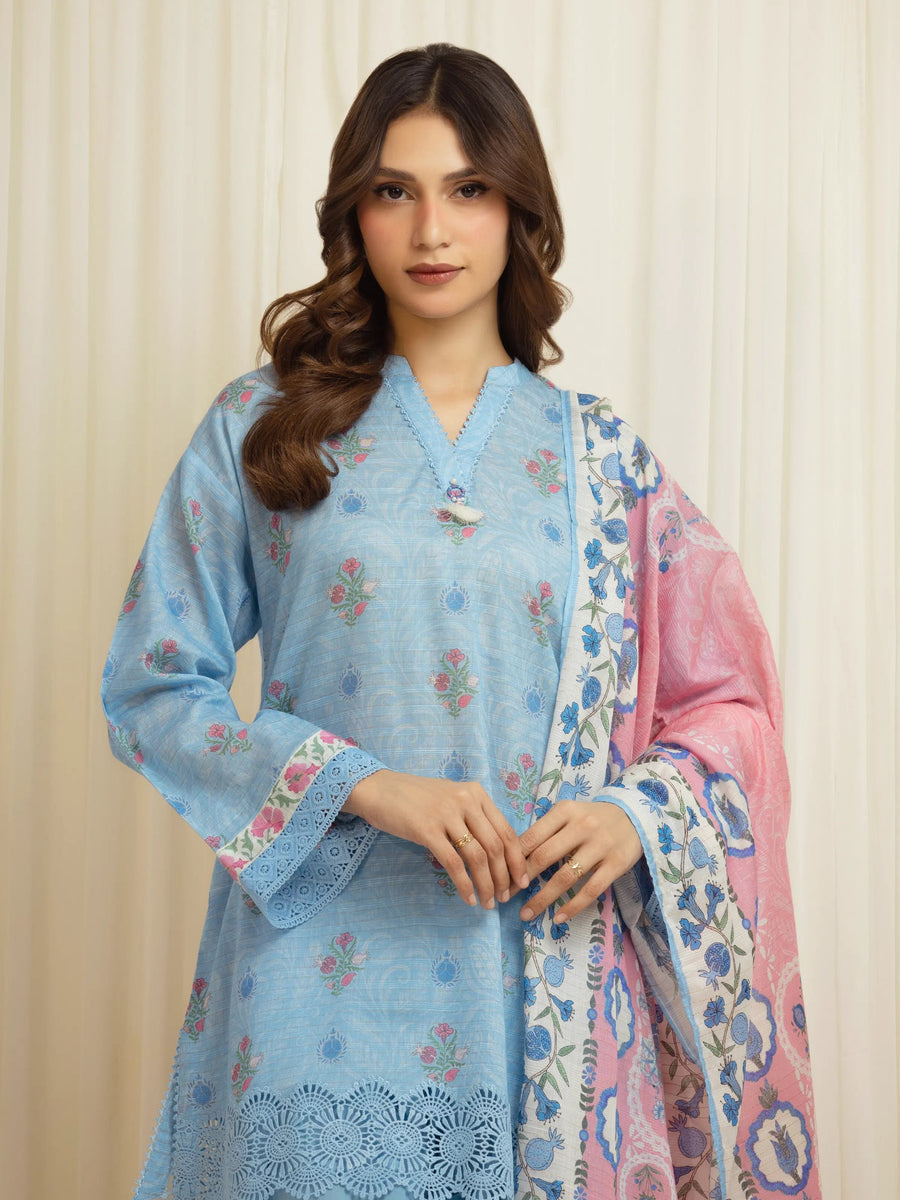 edenrobe Merak Printed Zari Lawn Unstitched 3Pc Suit EWU6M6-052