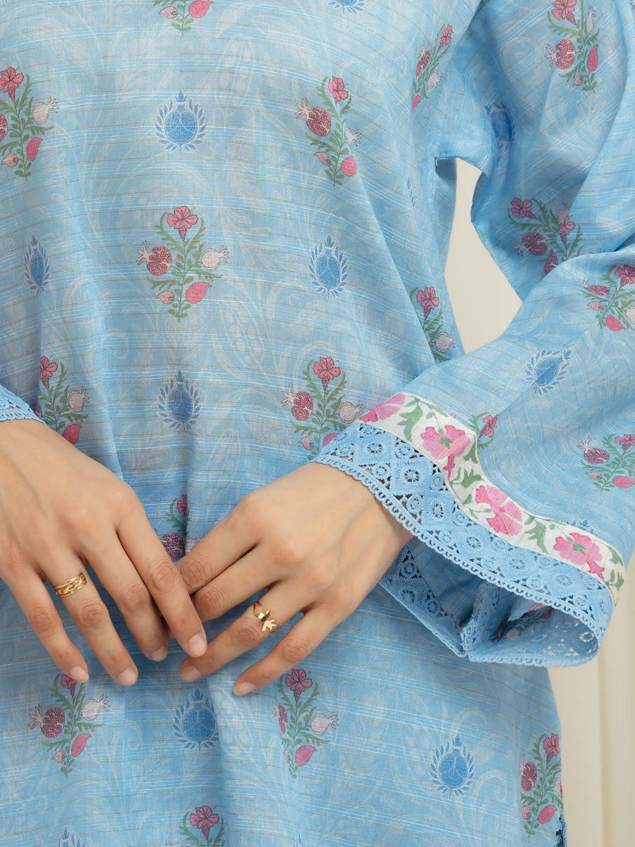 edenrobe Merak Printed Zari Lawn Unstitched 3Pc Suit EWU6M6-052